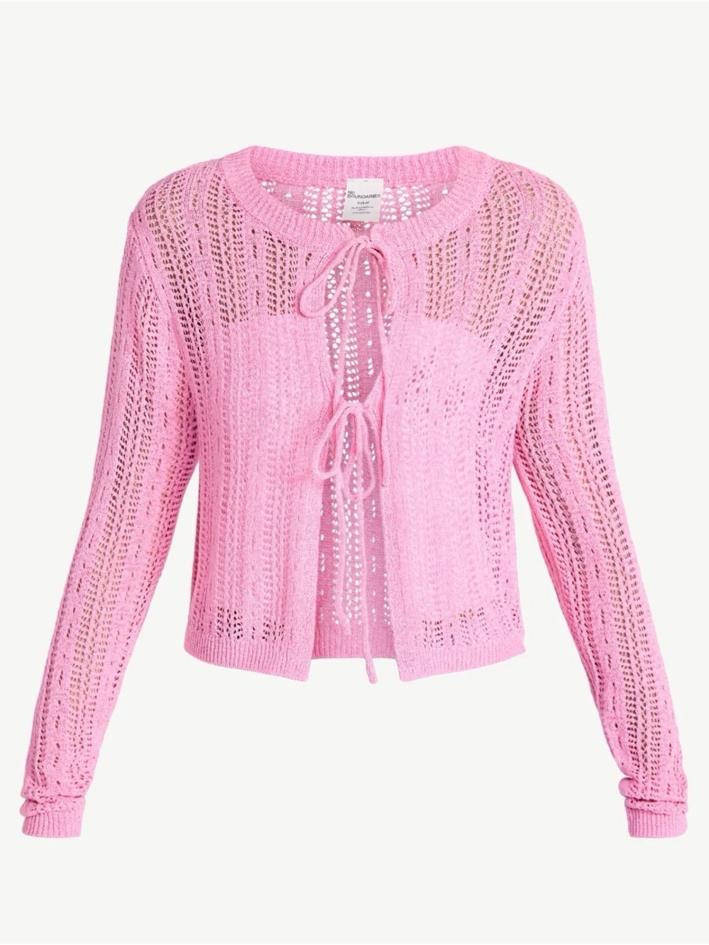 Pink Open-Knit Tie-Front Women's Sweater